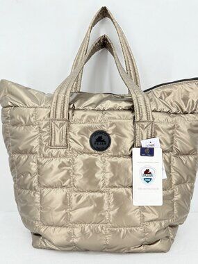 Pajar Canada Women's Pewter Quilted Tote Bag 15x20 Lightweight Zip & Handles NWT
